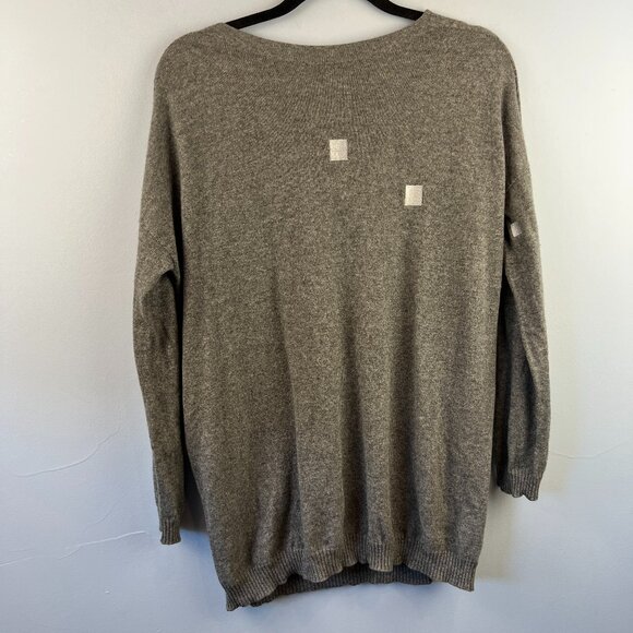 Eileen Fisher 100% Cashmere Gray Tunic Sweater Size SP Embroidered Patch Details - Picture 1 of 8